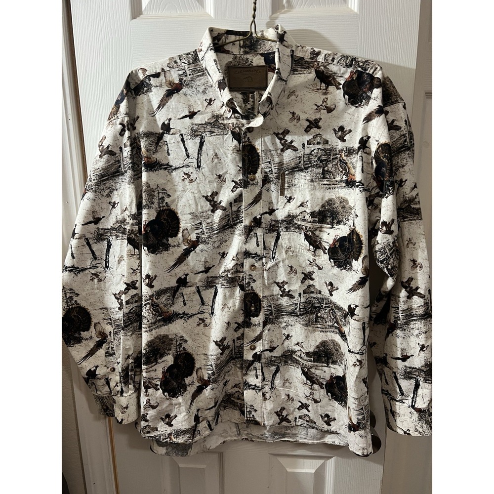 VTG CLEARWATER OUTFITTERS MEN'S Large LONG‎ SLEEVE BUTTON DOWN BIRDS SHIRT